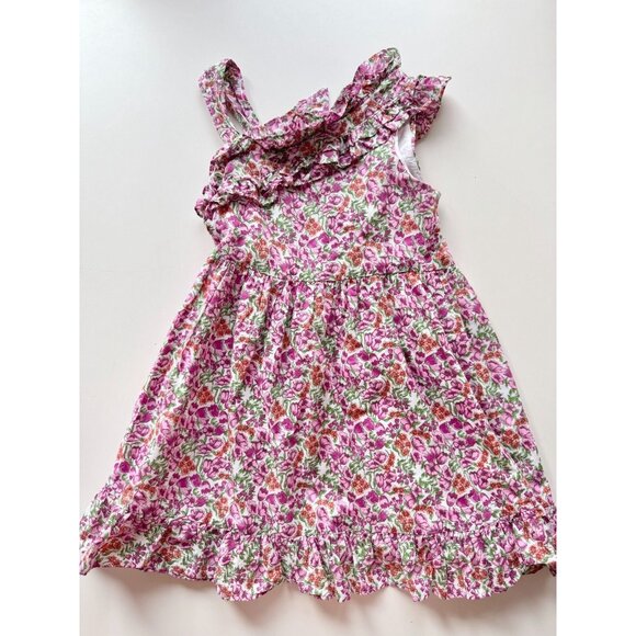 Girls' JANIE AND JACK Pink Floral Cotton Poplin Ruffle Asymmetric Dress, Size 5Y - Picture 3 of 10